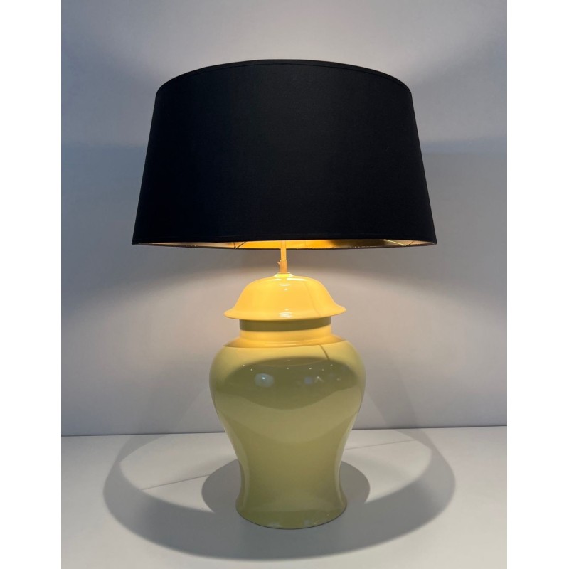 Pair of Yellow Ceramic Table Lamps, Signed Kostka, French Work, circa 1970
