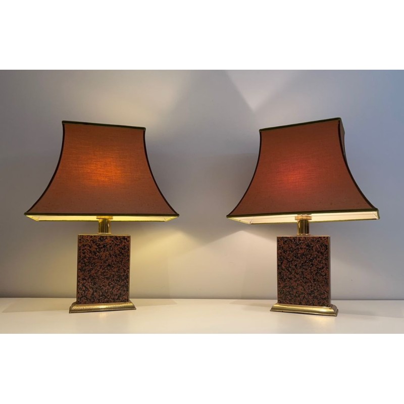 Pair of Chinoiserie Table Lamps, Pagoda Shades, French Work, circa 1970