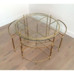 Table basse ronde en Laiton de Style Néoclassique de la Maison Baguès