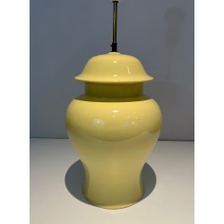 Pair of Yellow Ceramic Table Lamps, Signed Kostka, French Work, circa 1970