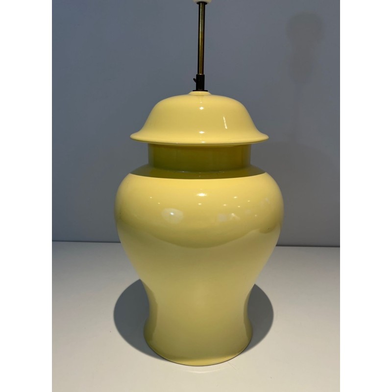 Pair of Yellow Ceramic Table Lamps, Signed Kostka, French Work, circa 1970