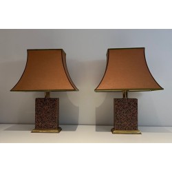 Pair of Chinoiserie Table Lamps, Pagoda Shades, French Work, circa 1970