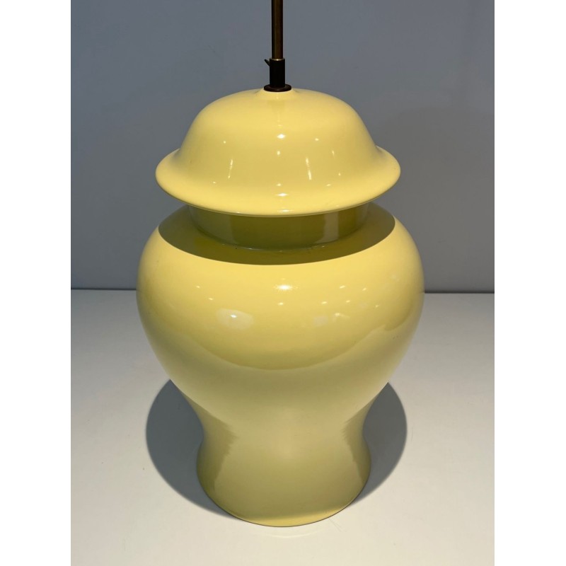 Pair of Yellow Ceramic Table Lamps, Signed Kostka, French Work, circa 1970