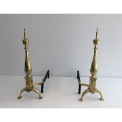 Paire De Chenets de Style Néoclassique En Bronze