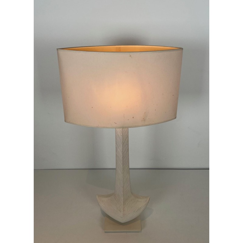 White Ceramic Table Lamp by L. Drummer, French Work, circa 1970