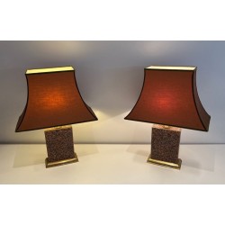 Pair of Chinoiserie Table Lamps, Pagoda Shades, French Work, circa 1970