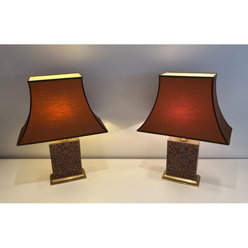 Pair of Chinoiserie Table Lamps, Pagoda Shades, French Work, circa 1970