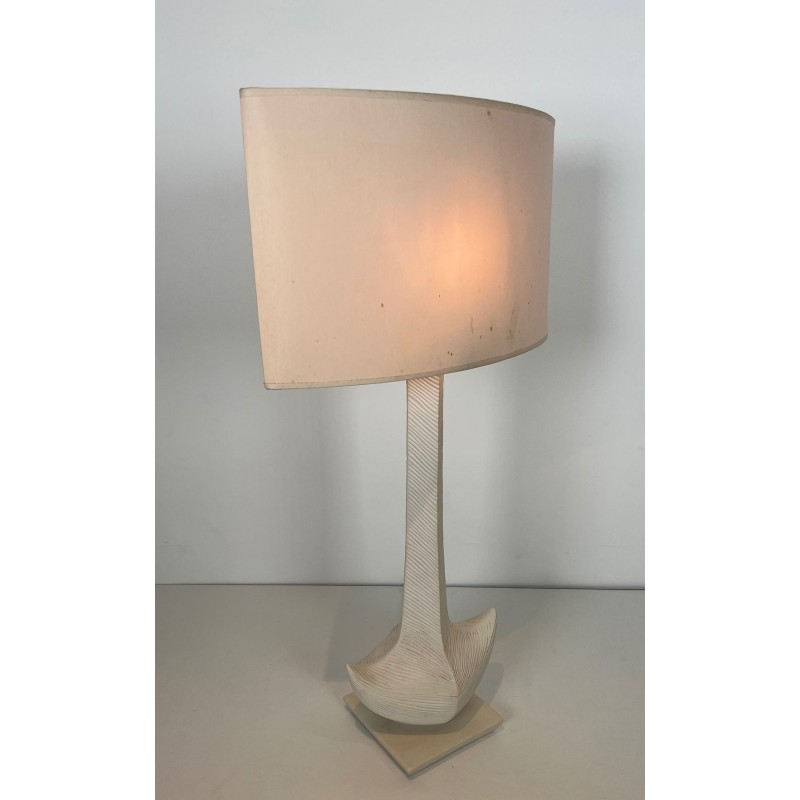 Lampe de Table en Céramique Blanche, L. Drummer, Travail Français, vers 1970