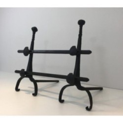 Paire de Chenets en Fer Forgé avec Double Barres