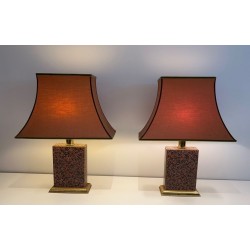Pair of Chinoiserie Table Lamps, Pagoda Shades, French Work, circa 1970
