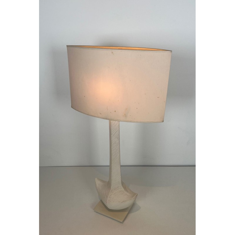 White Ceramic Table Lamp by L. Drummer, French Work, circa 1970