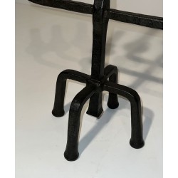 Paire de Candélabres Fer Forgé Cinq Bras, Patinés et Dorés, Travail Français, vers 1940