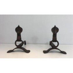 Paire de Chenets Modernistes en Fer Forgé