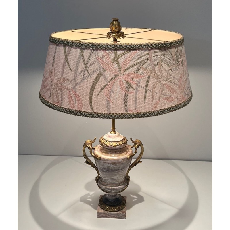 Grande Lampe Marbre et Bronze Style Louis XV, Travail Français, XIXe Siècle
