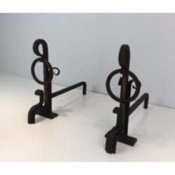 Paire de Chenets en Fer Forgé
