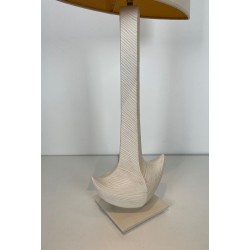 White Ceramic Table Lamp by L. Drummer, French Work, circa 1970