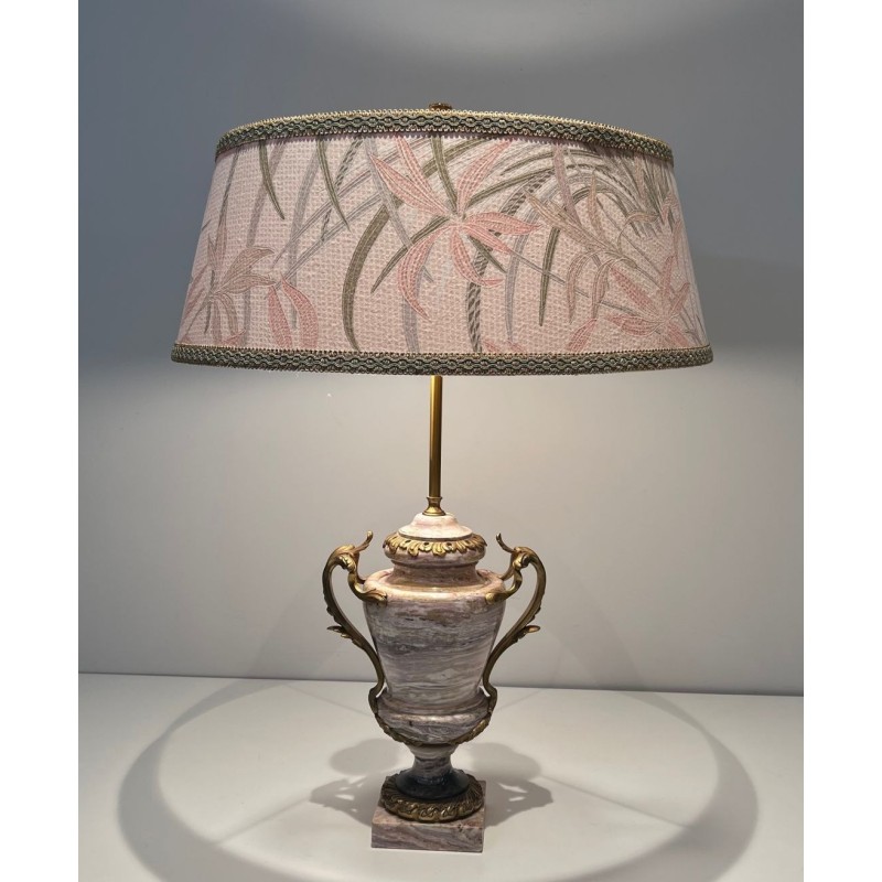 Large Louis XV Style Marble & Bronze Lamp, French Work, 19th Century