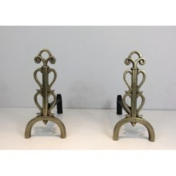 Paire de Chenets en Bronze et Fer Forgé