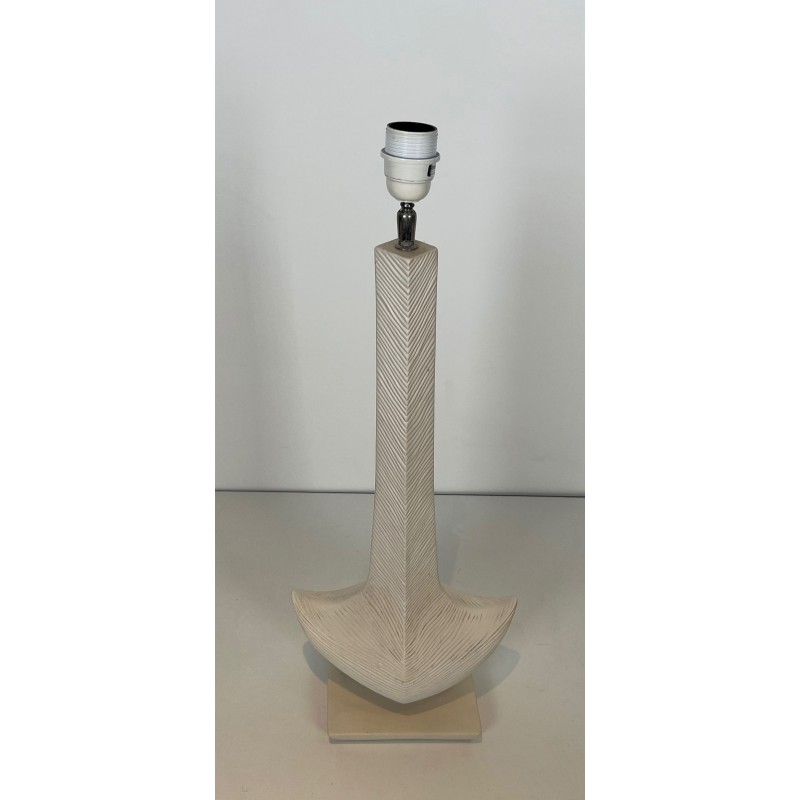 Lampe de Table en Céramique Blanche, L. Drummer, Travail Français, vers 1970