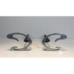 Paire de Chenets Design en Acier Brossé et Fer Forgé - Jean-Paul Créations