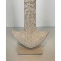 Lampe de Table en Céramique Blanche, L. Drummer, Travail Français, vers 1970