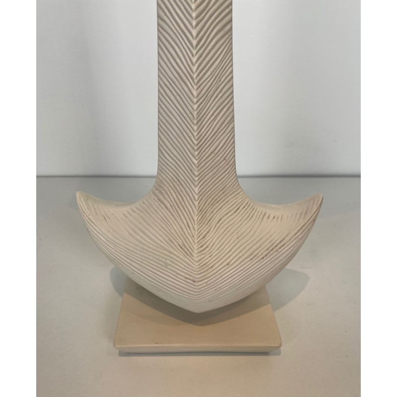 White Ceramic Table Lamp by L. Drummer, French Work, circa 1970