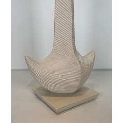 Lampe de Table en Céramique Blanche, L. Drummer, Travail Français, vers 1970
