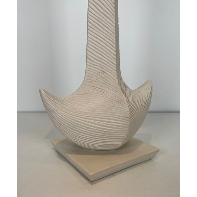 White Ceramic Table Lamp by L. Drummer, French Work, circa 1970