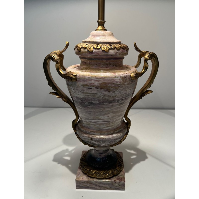 Grande Lampe Marbre et Bronze Style Louis XV, Travail Français, XIXe Siècle