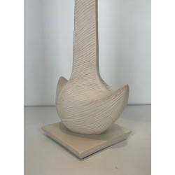 White Ceramic Table Lamp by L. Drummer, French Work, circa 1970