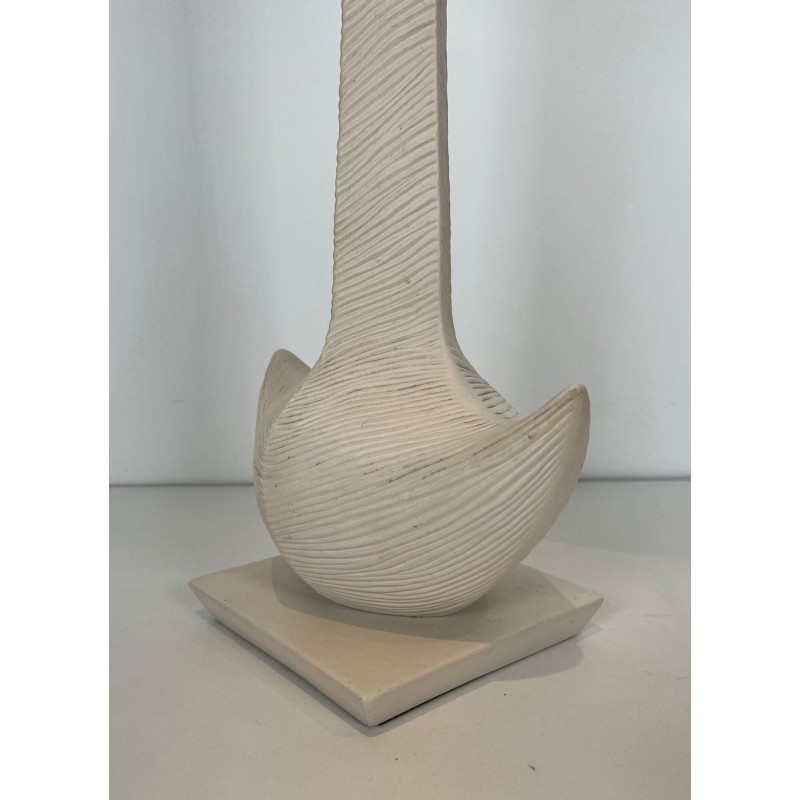 Lampe de Table en Céramique Blanche, L. Drummer, Travail Français, vers 1970