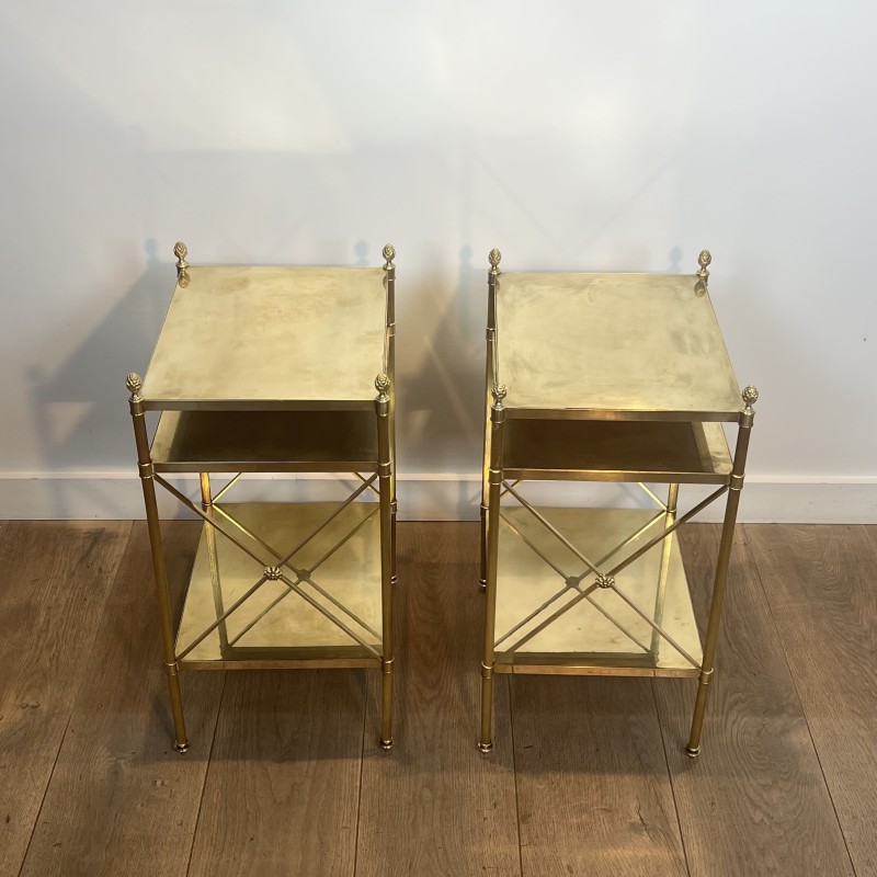 Pair of Brass Side Tables Maison Jansen 1940 - Maison Barrois
