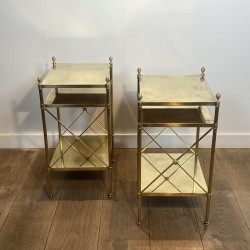 Pair of Brass Side Tables Maison Jansen 1940 - Maison Barrois
