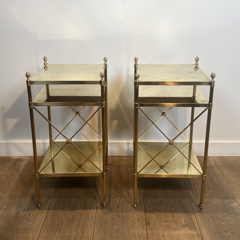 Pair of Brass Side Tables Maison Jansen 1940 - Maison Barrois