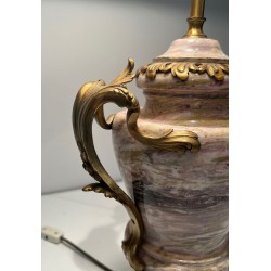 Grande Lampe Marbre et Bronze Style Louis XV, Travail Français, XIXe Siècle