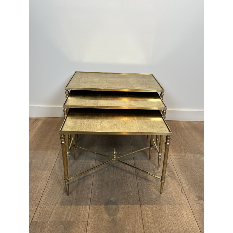 Nesting Tables Black Lacquered Metal Gilded Tops 1970 - Maison Barrois