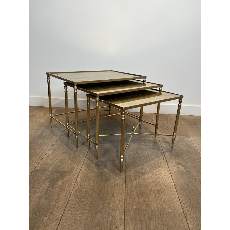 Nesting Tables Black Lacquered Metal Gilded Tops 1970 - Maison Barrois