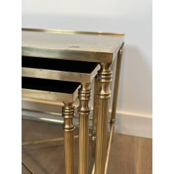 Nesting Tables Black Lacquered Metal Gilded Tops 1970 - Maison Barrois