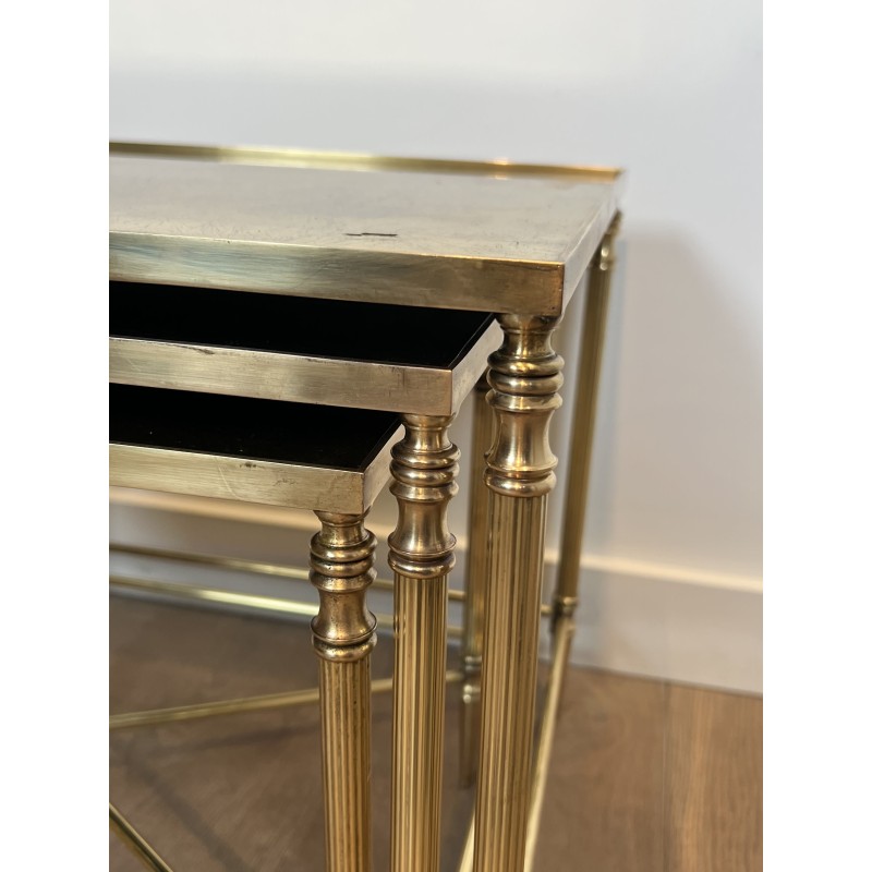 Nesting Tables Black Lacquered Metal Gilded Tops 1970 - Maison Barrois