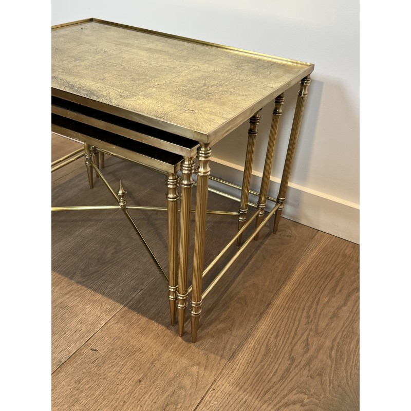 Nesting Tables Black Lacquered Metal Gilded Tops 1970 - Maison Barrois