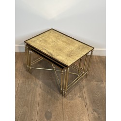Nesting Tables Black Lacquered Metal Gilded Tops 1970 - Maison Barrois