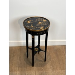 Pair Maison Hirsh Black Lacquered Pedestals Gilded Decor 1970 - Maison Barrois
