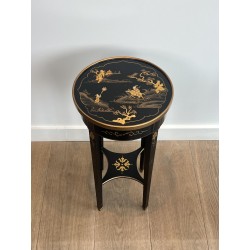 Pair Maison Hirsh Black Lacquered Pedestals Gilded Decor 1970 - Maison Barrois