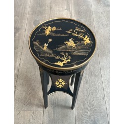 Pair Maison Hirsh Black Lacquered Pedestals Gilded Decor 1970 - Maison Barrois