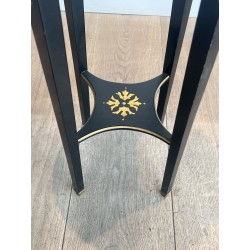 Pair Maison Hirsh Black Lacquered Pedestals Gilded Decor 1970 - Maison Barrois
