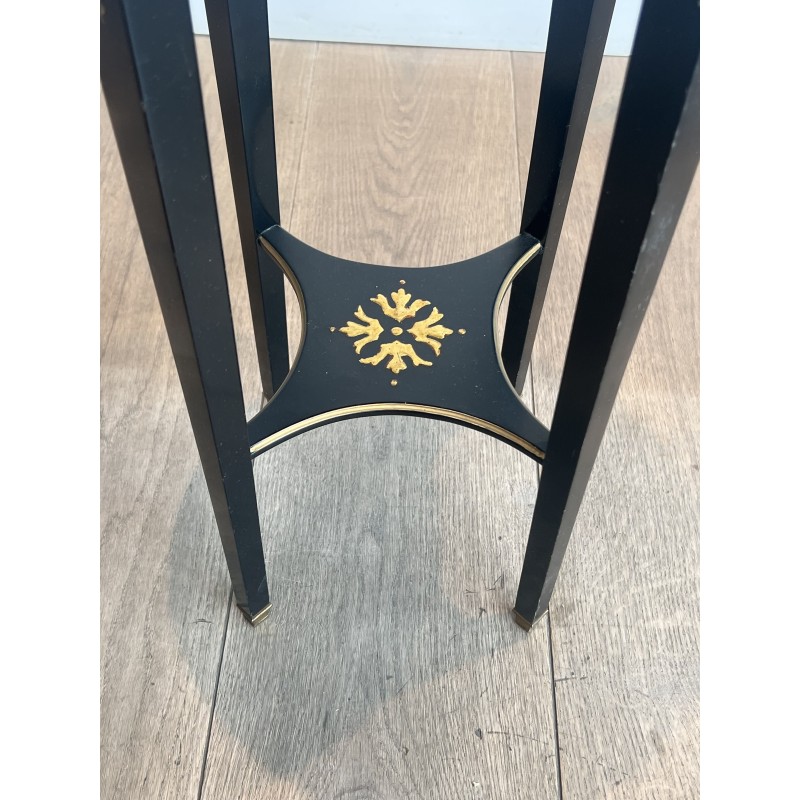 Pair Maison Hirsh Black Lacquered Pedestals Gilded Decor 1970 - Maison Barrois