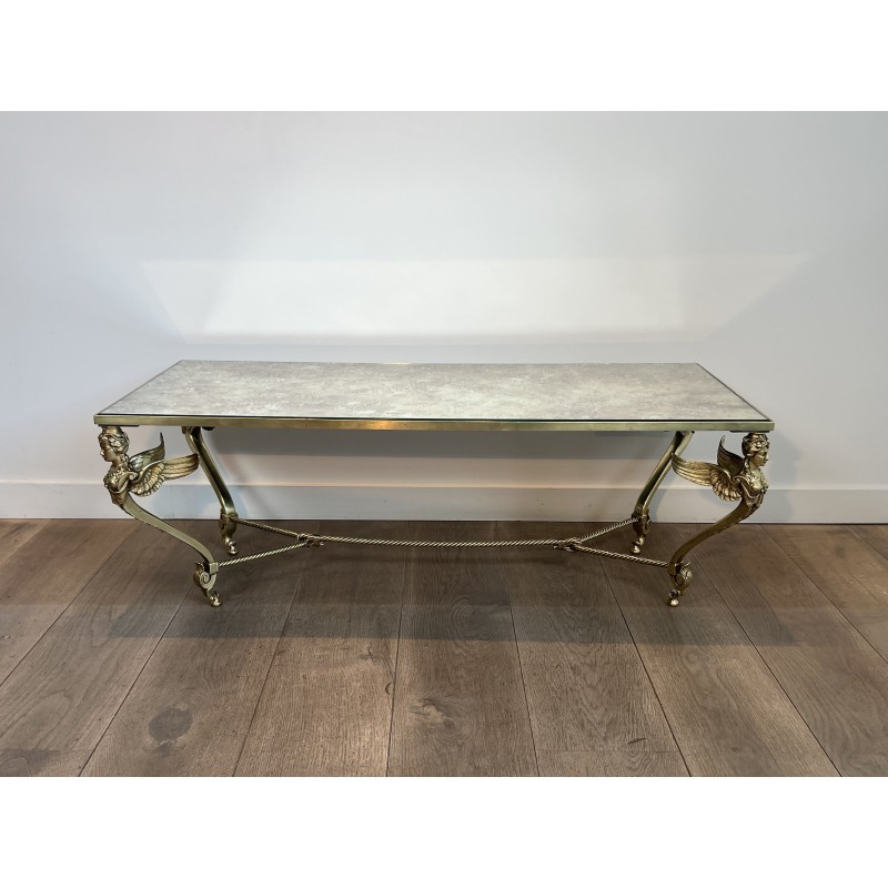 Sphinxes Coffee Table Bronze Venere Mirror 1970 - Maison Barrois