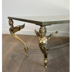 Sphinxes Coffee Table Bronze Venere Mirror 1970 - Maison Barrois