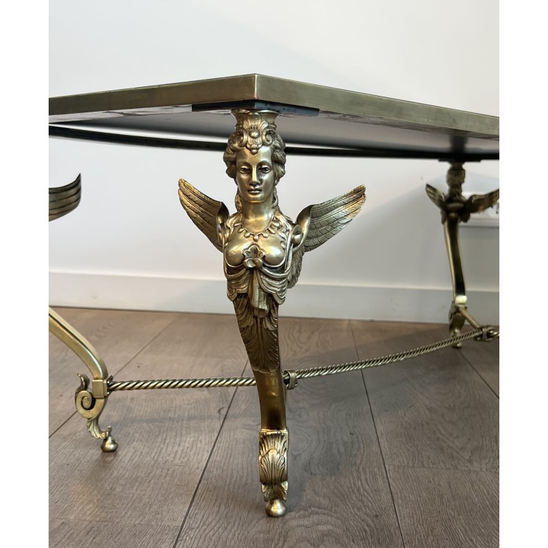 Table Basse Sphynges Bronze Miroir Venere 1970 - Maison Barrois