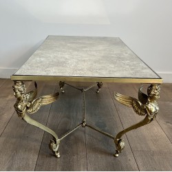 Table Basse Sphynges Bronze Miroir Venere 1970 - Maison Barrois